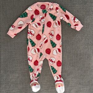 Carter's Festive Pink Footie with Santa and Tree